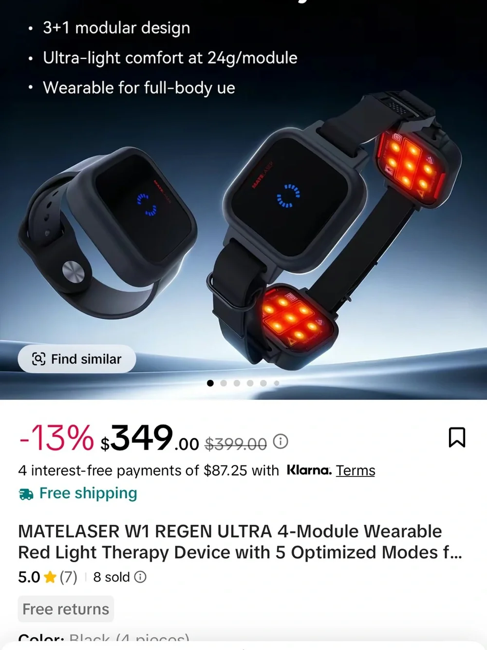W1 Regen Ultra Red Light Therapy Wearable - Black
